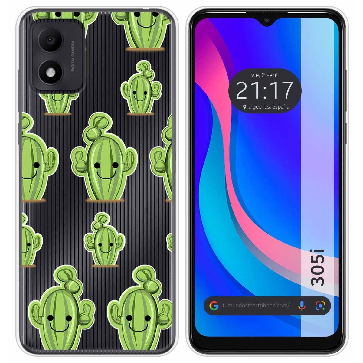 Funda Silicona Transparente para TCL 305i diseño Cactus Dibujos