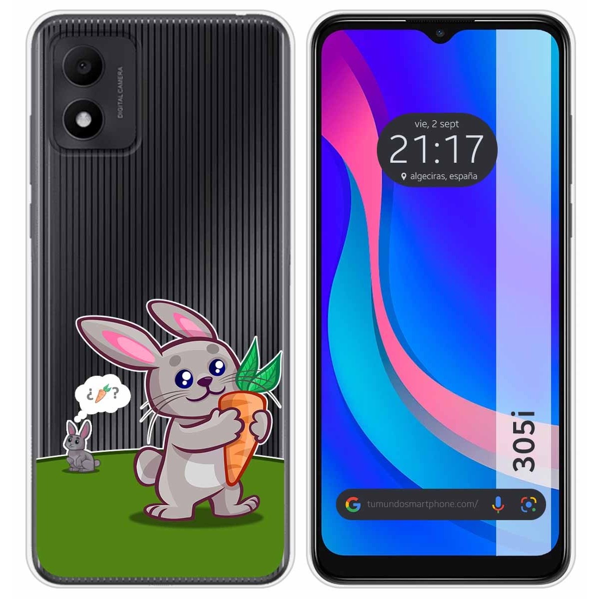 Funda Silicona Transparente para TCL 305i diseño Conejo Dibujos