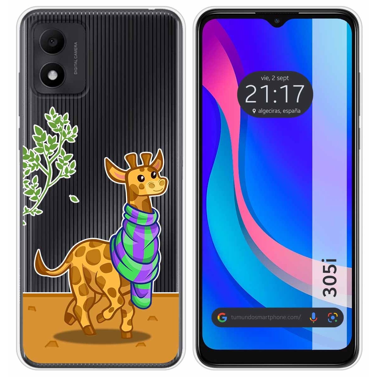 Funda Silicona Transparente para TCL 305i diseño Jirafa Dibujos