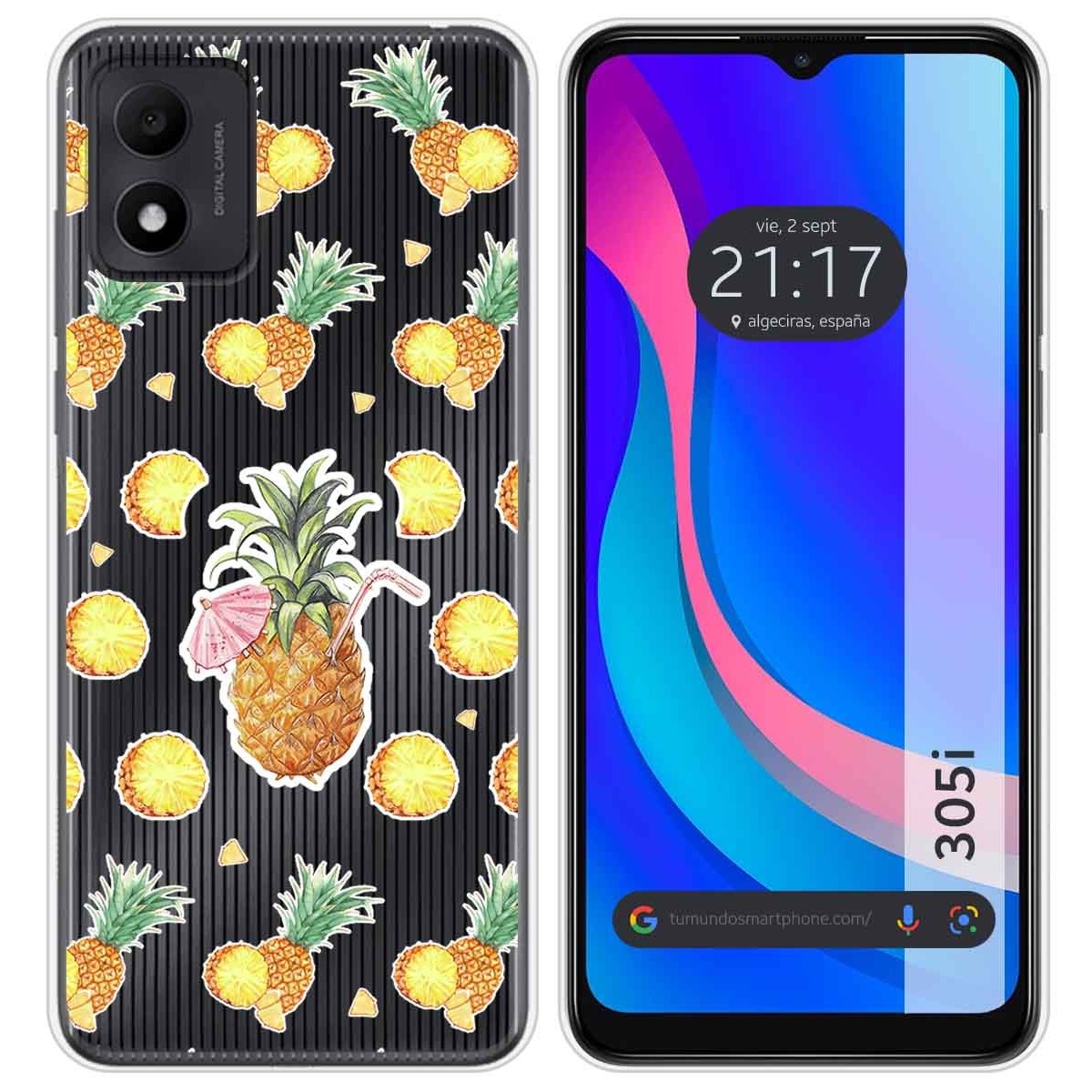 Funda Silicona Transparente para TCL 305i diseño Piña Dibujos