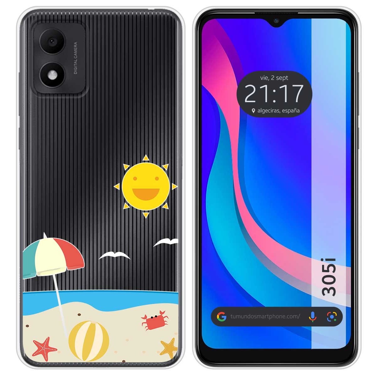 Funda Silicona Transparente para TCL 305i diseño Playa Dibujos