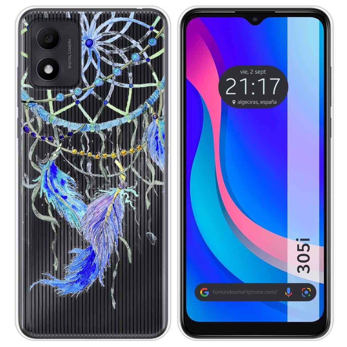 Funda Silicona Transparente para TCL 305i diseño Plumas Dibujos