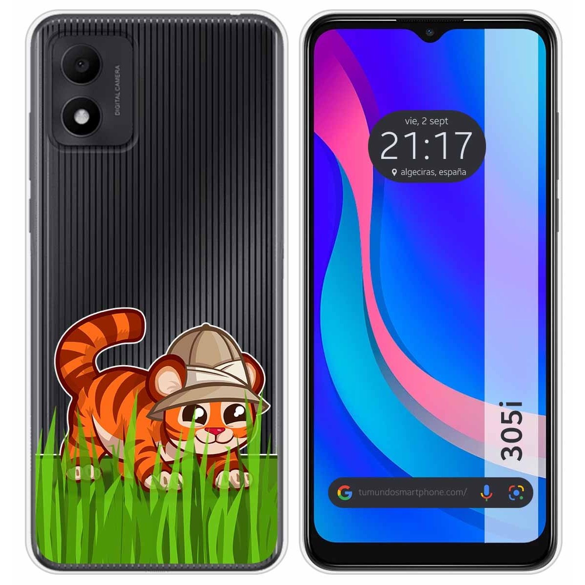 Funda Silicona Transparente para TCL 305i diseño Tigre Dibujos