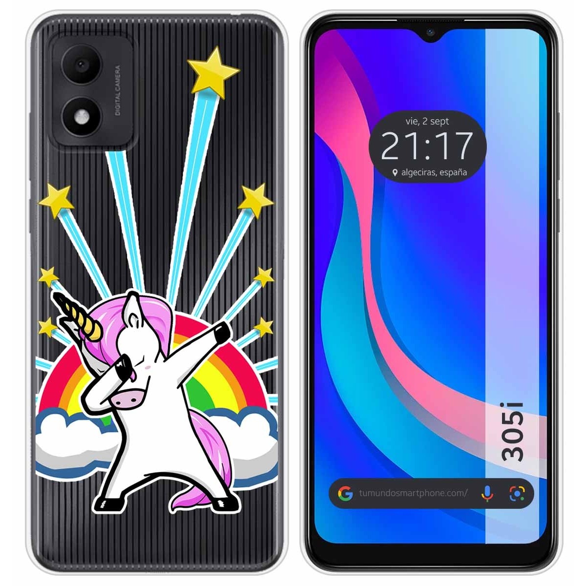 Funda Silicona Transparente para TCL 305i diseño Unicornio Dibujos