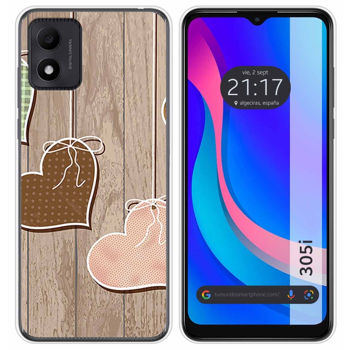 Funda Silicona para TCL 305i diseño Corazones Madera Dibujos