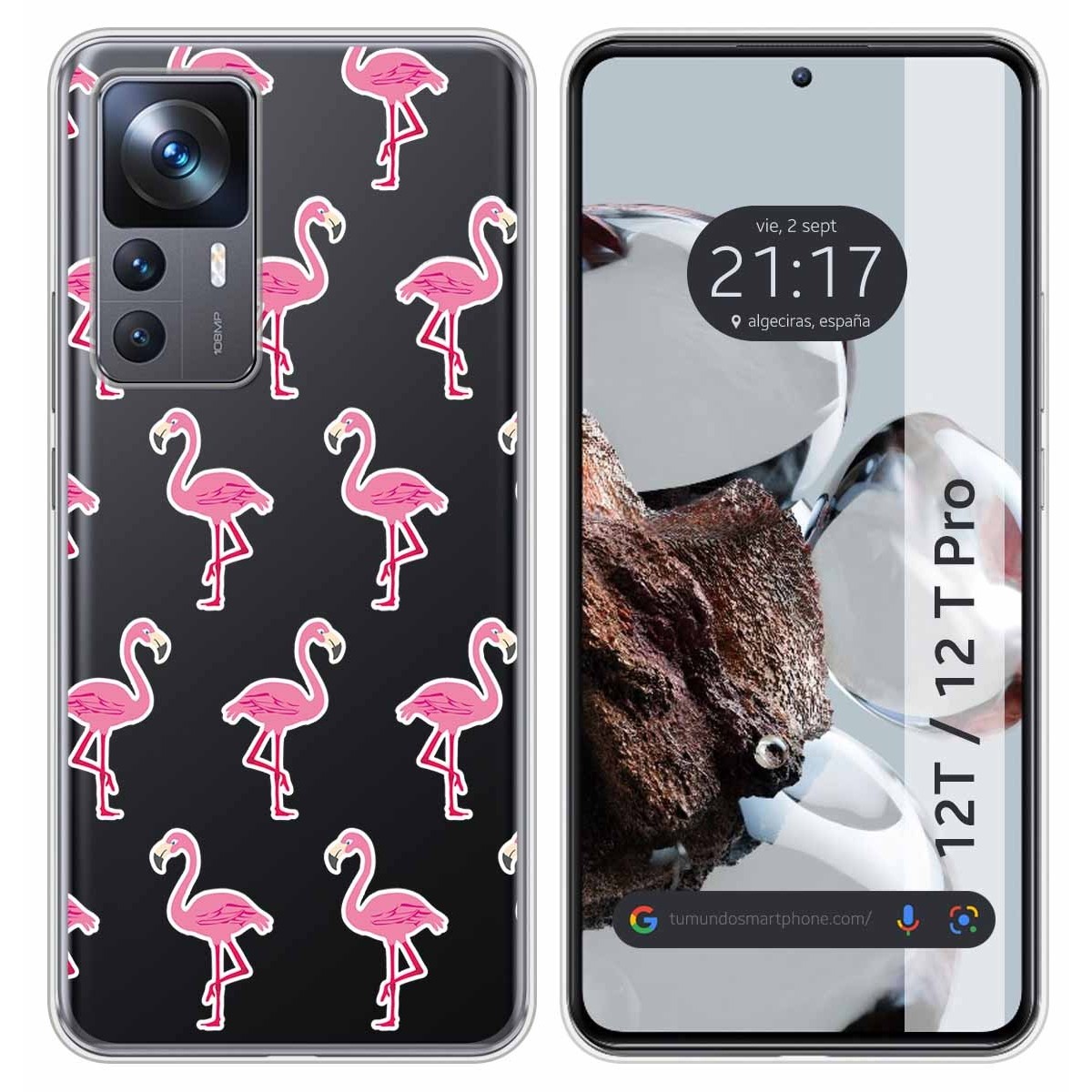 Funda Silicona Transparente para Xiaomi 12T / 12T Pro 5G diseño Flamenco Dibujos