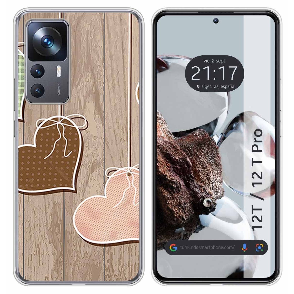 Funda Silicona para Xiaomi 12T / 12T Pro 5G diseño Corazones Madera Dibujos