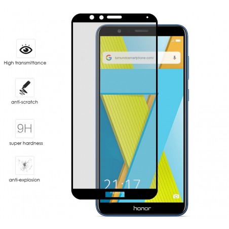 Protector Cristal Templado Frontal Completo Negro para Huawei Honor 7X Vidrio