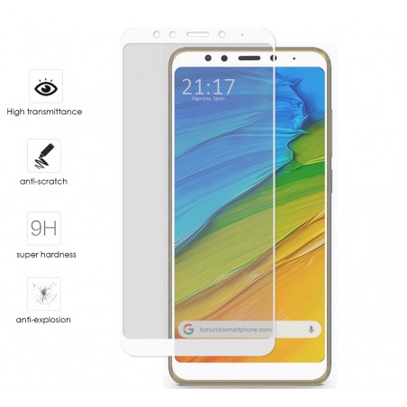 Protector Cristal Templado Frontal Completo Blanco para Xiaomi Redmi 5 Plus Vidrio