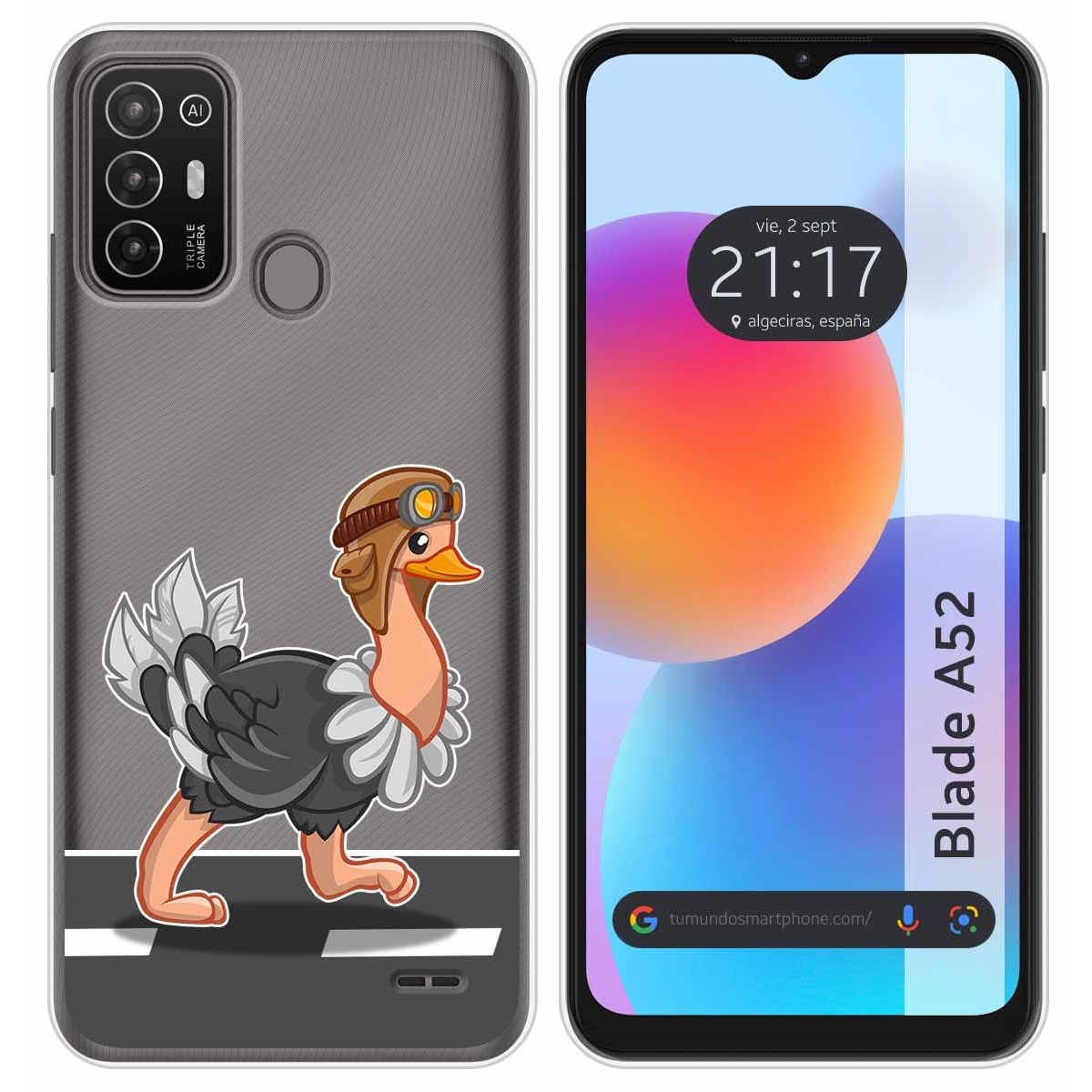 Funda Silicona Transparente para ZTE Blade A52 diseño Avestruz Dibujos