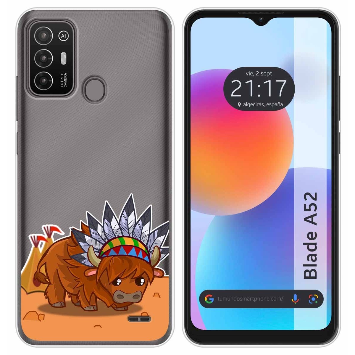 Funda Silicona Transparente para ZTE Blade A52 diseño Bufalo Dibujos