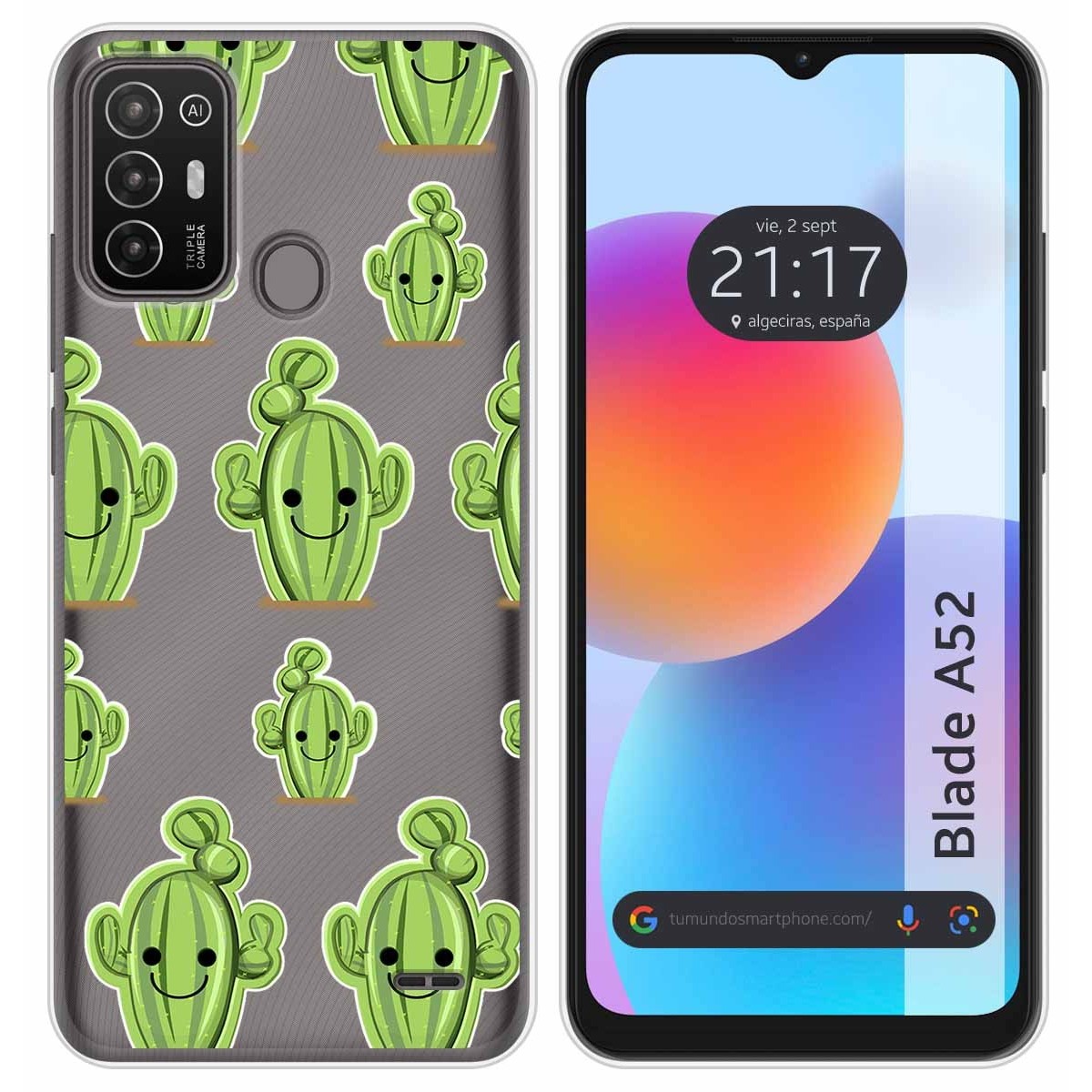 Funda Silicona Transparente para ZTE Blade A52 diseño Cactus Dibujos