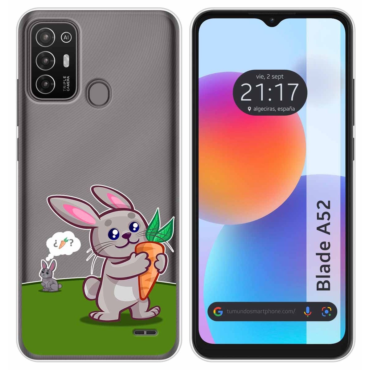 Funda Silicona Transparente para ZTE Blade A52 diseño Conejo Dibujos