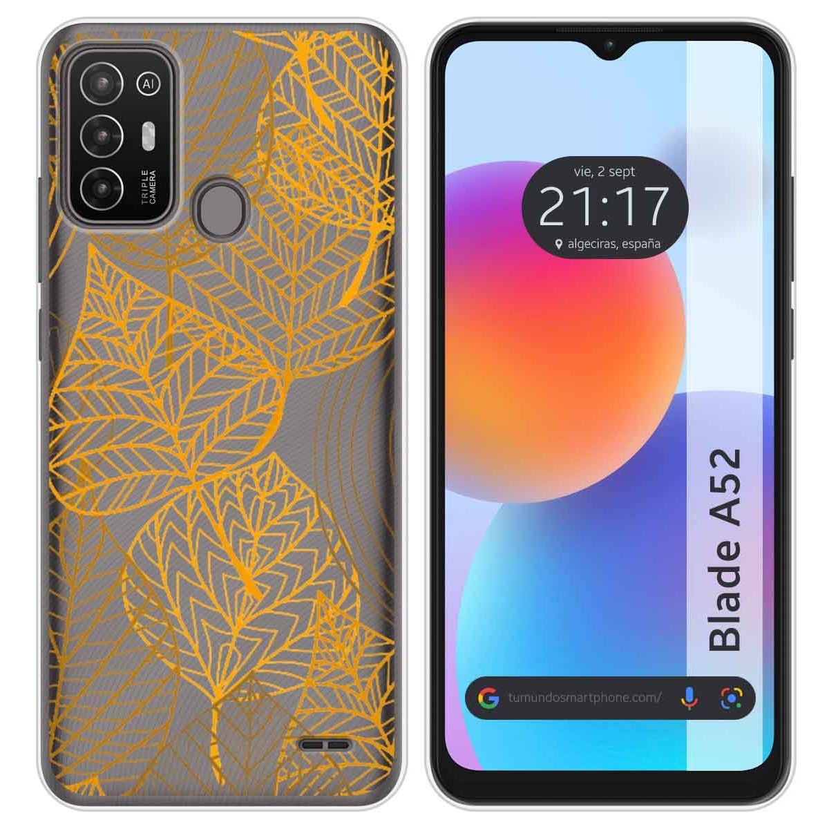 Funda Silicona Transparente para ZTE Blade A52 diseño Hojas Dibujos