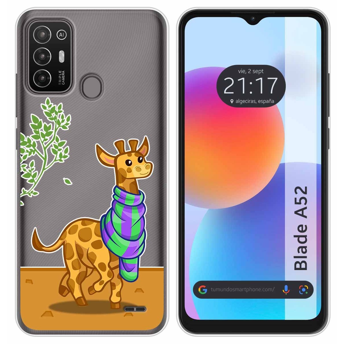 Funda Silicona Transparente para ZTE Blade A52 diseño Jirafa Dibujos