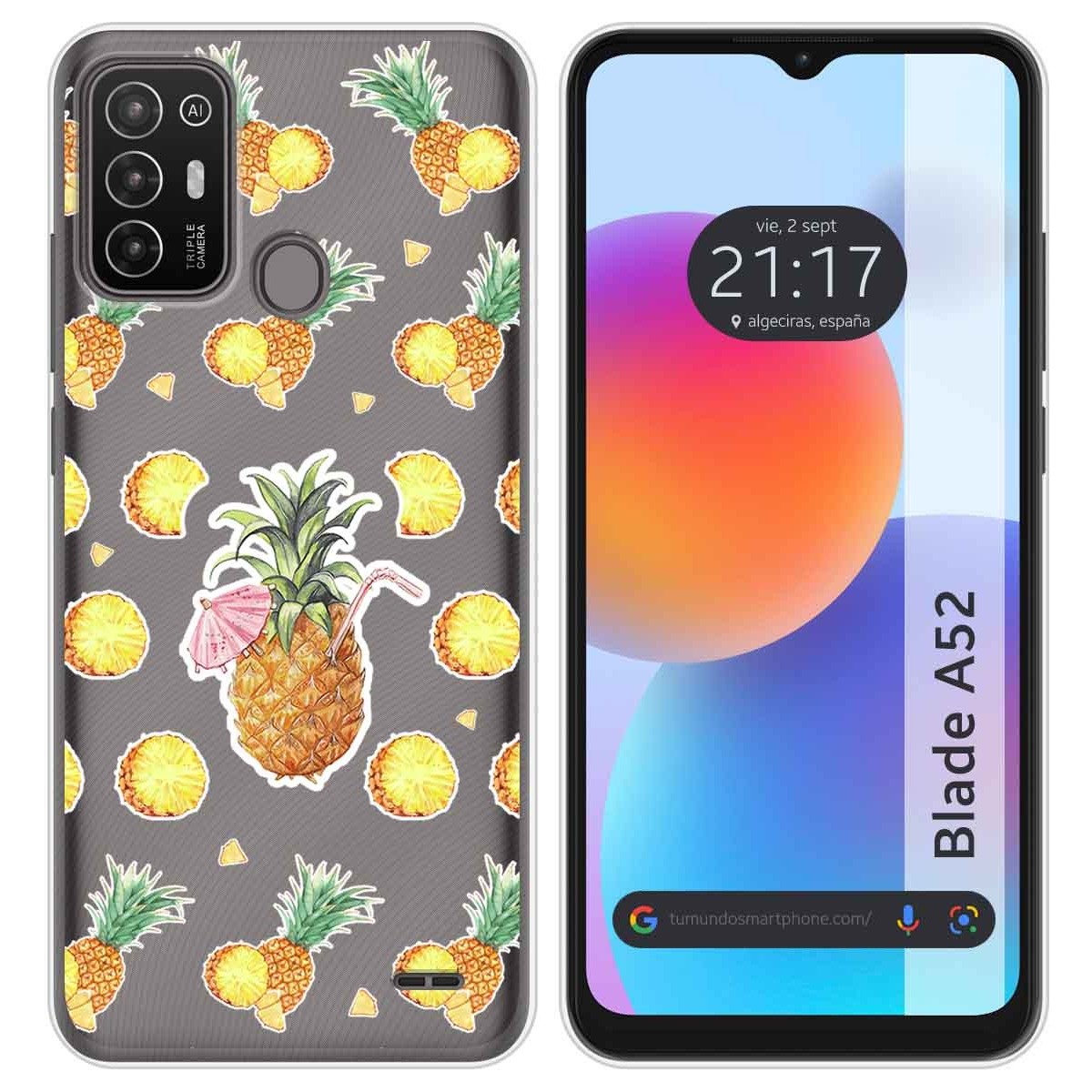 Funda Silicona Transparente para ZTE Blade A52 diseño Piña Dibujos