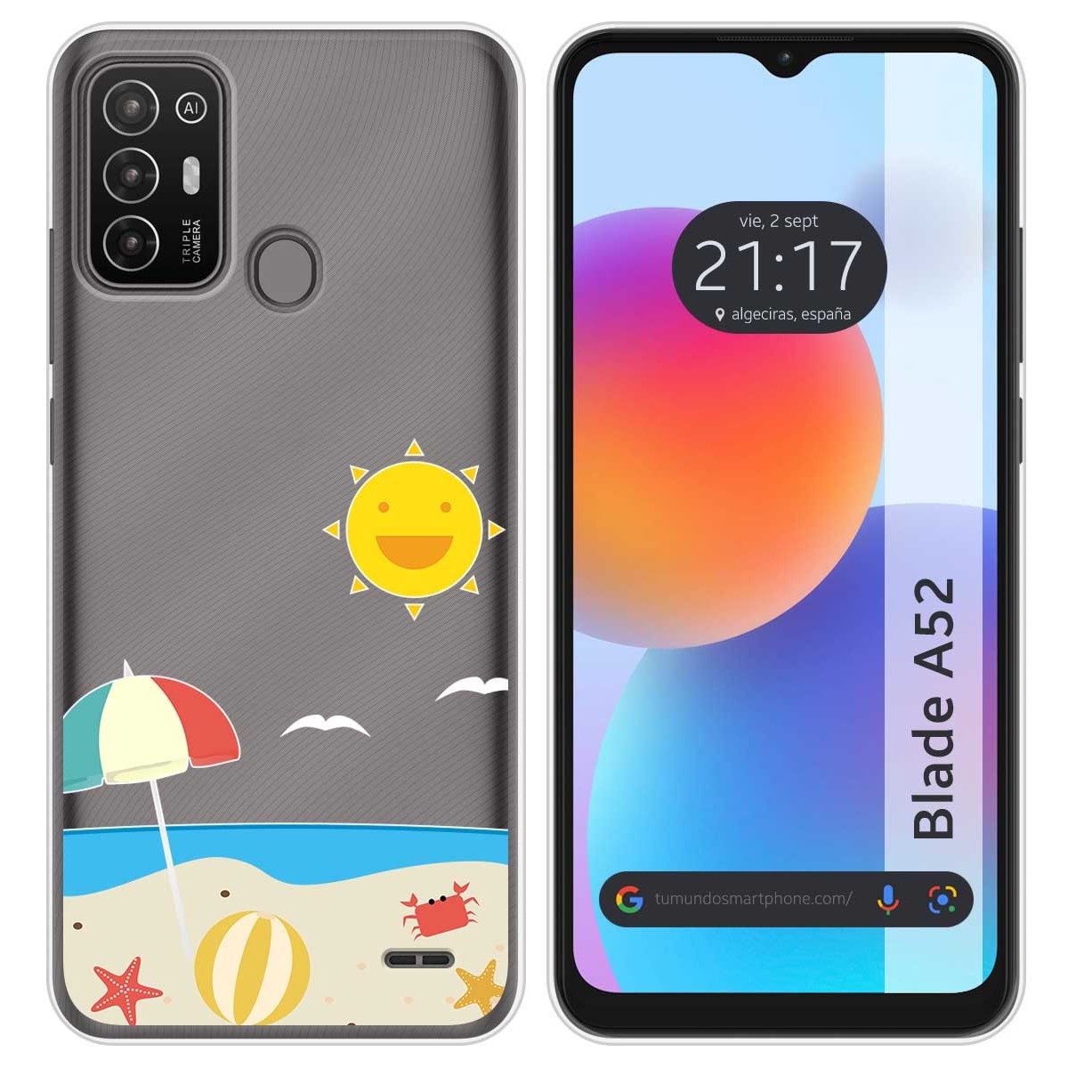 Funda Silicona Transparente para ZTE Blade A52 diseño Playa Dibujos