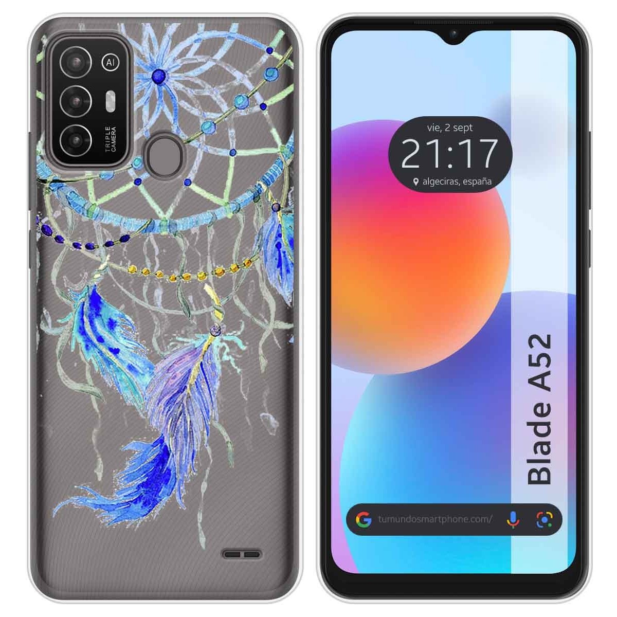 Funda Silicona Transparente para ZTE Blade A52 diseño Plumas Dibujos