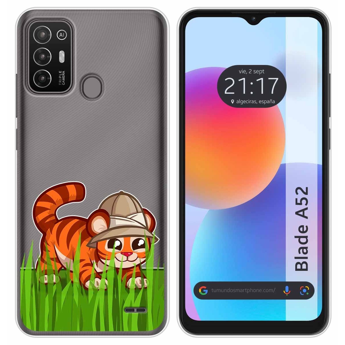 Funda Silicona Transparente para ZTE Blade A52 diseño Tigre Dibujos