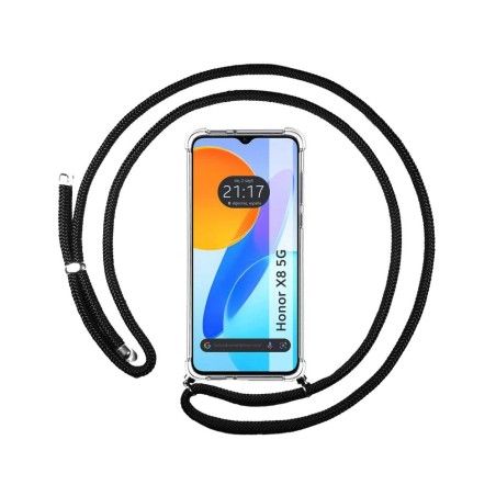 Funda Colgante Transparente para Huawei Honor X8 5G con Cordon Negro