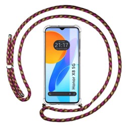 Funda Colgante Transparente para Huawei Honor X8 5G con Cordon Rosa / Dorado