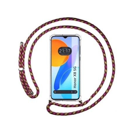 Funda Colgante Transparente para Huawei Honor X8 5G con Cordon Rosa / Dorado