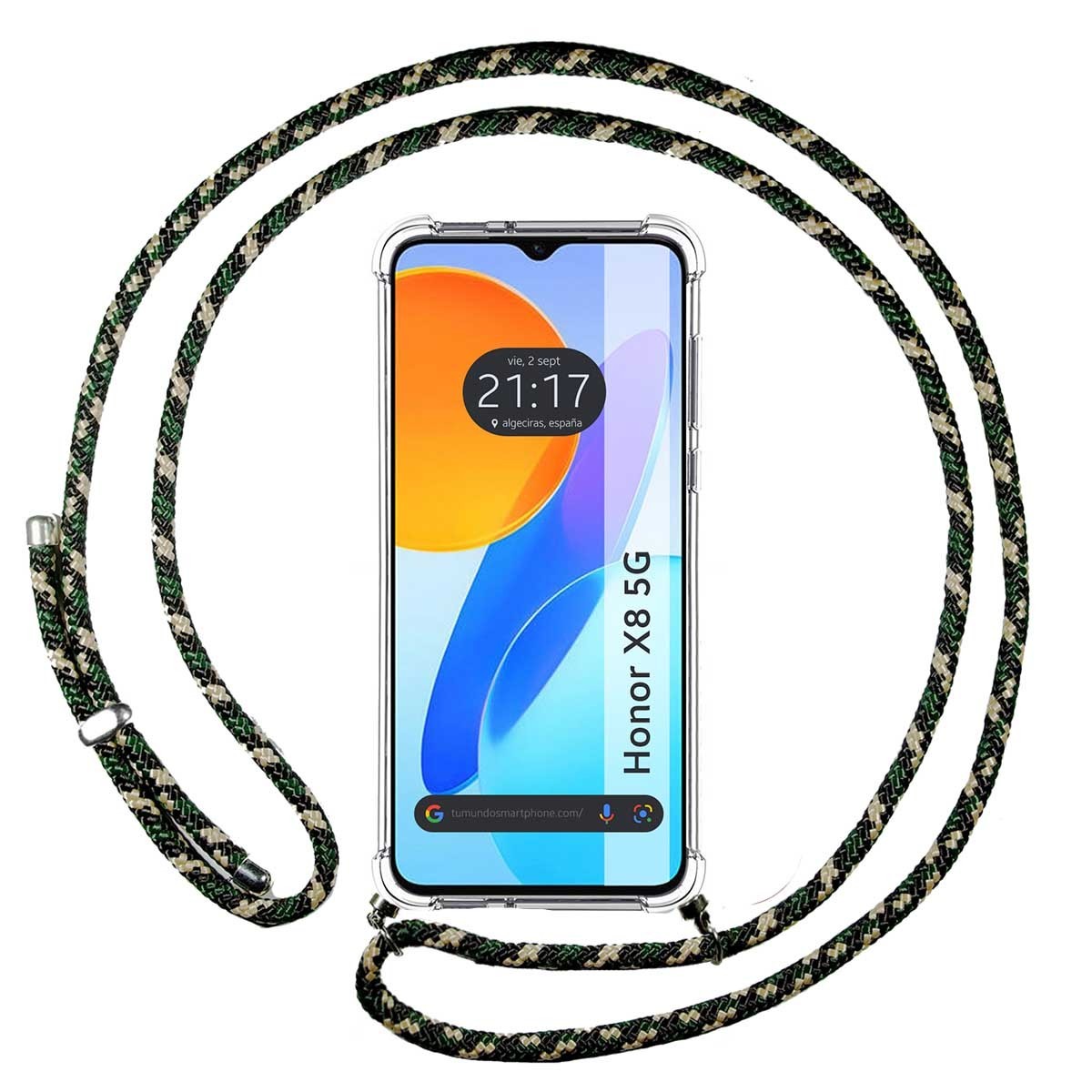 Funda Colgante Transparente para Huawei Honor X8 5G con Cordon Verde / Dorado