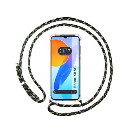 Funda Colgante Transparente para Huawei Honor X8 5G con Cordon Verde / Dorado