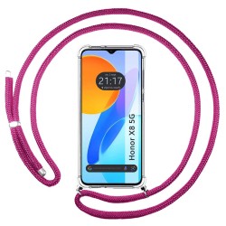 Funda Colgante Transparente para Huawei Honor X8 5G con Cordon Rosa Fucsia