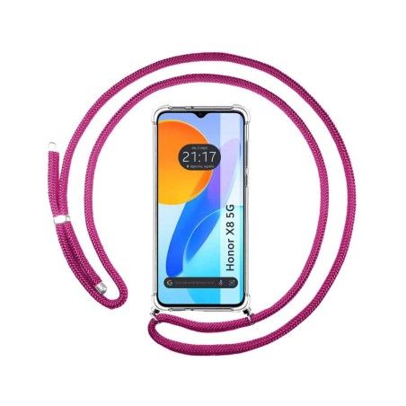 Funda Colgante Transparente para Huawei Honor X8 5G con Cordon Rosa Fucsia