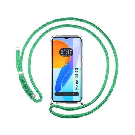 Funda Colgante Transparente para Huawei Honor X8 5G con Cordon Verde Agua