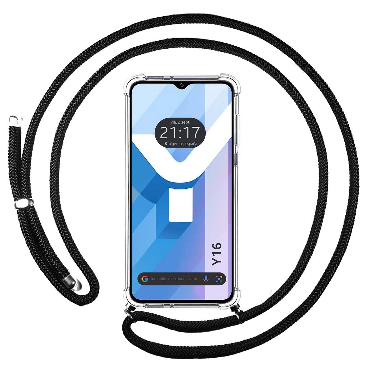 Funda Colgante Transparente para Vivo Y16 con Cordon Negro