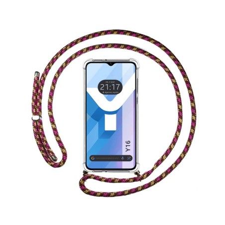 Funda Colgante Transparente para Vivo Y16 con Cordon Rosa / Dorado