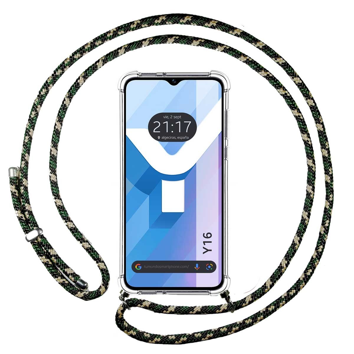 Funda Colgante Transparente para Vivo Y16 con Cordon Verde / Dorado