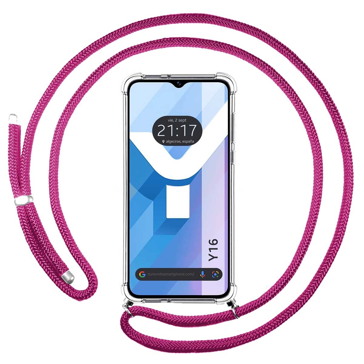 Funda Colgante Transparente para Vivo Y16 con Cordon Rosa Fucsia