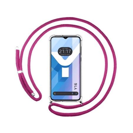 Funda Colgante Transparente para Vivo Y16 con Cordon Rosa Fucsia