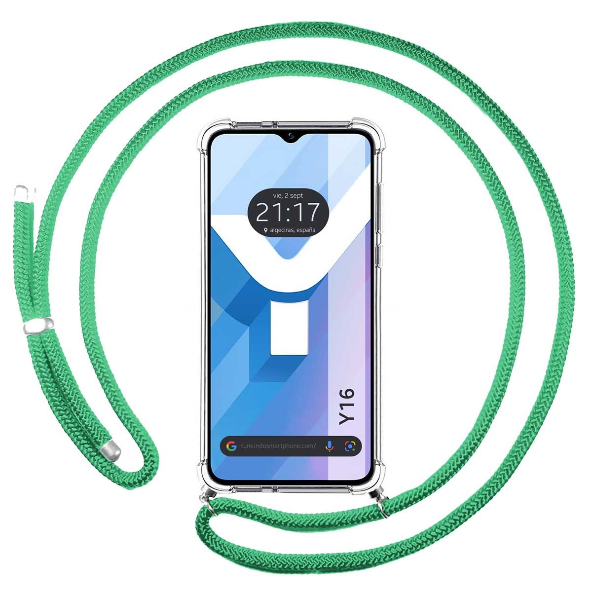 Funda Colgante Transparente para Vivo Y16 con Cordon Verde Agua