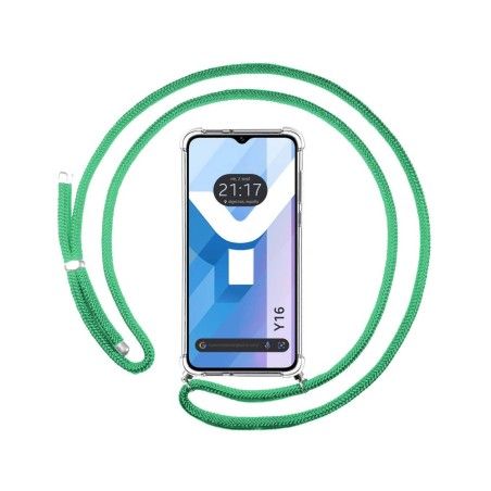 Funda Colgante Transparente para Vivo Y16 con Cordon Verde Agua
