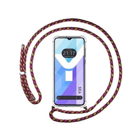 Funda Colgante Transparente para Vivo Y35 con Cordon Rosa / Dorado