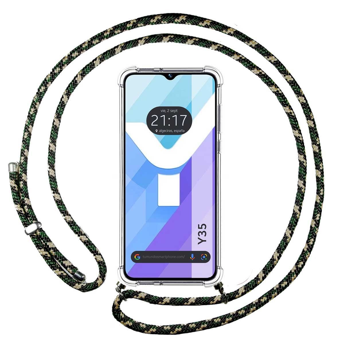 Funda Colgante Transparente para Vivo Y35 con Cordon Verde / Dorado