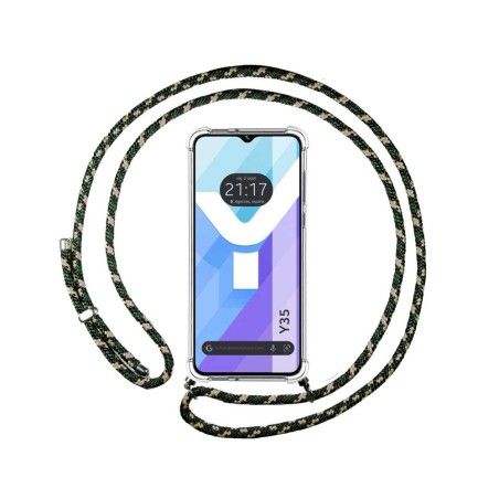 Funda Colgante Transparente para Vivo Y35 con Cordon Verde / Dorado