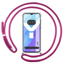 Funda Colgante Transparente para Vivo Y35 con Cordon Rosa Fucsia