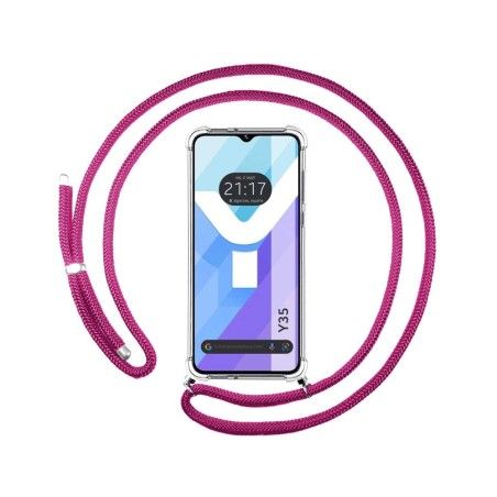 Funda Colgante Transparente para Vivo Y35 con Cordon Rosa Fucsia