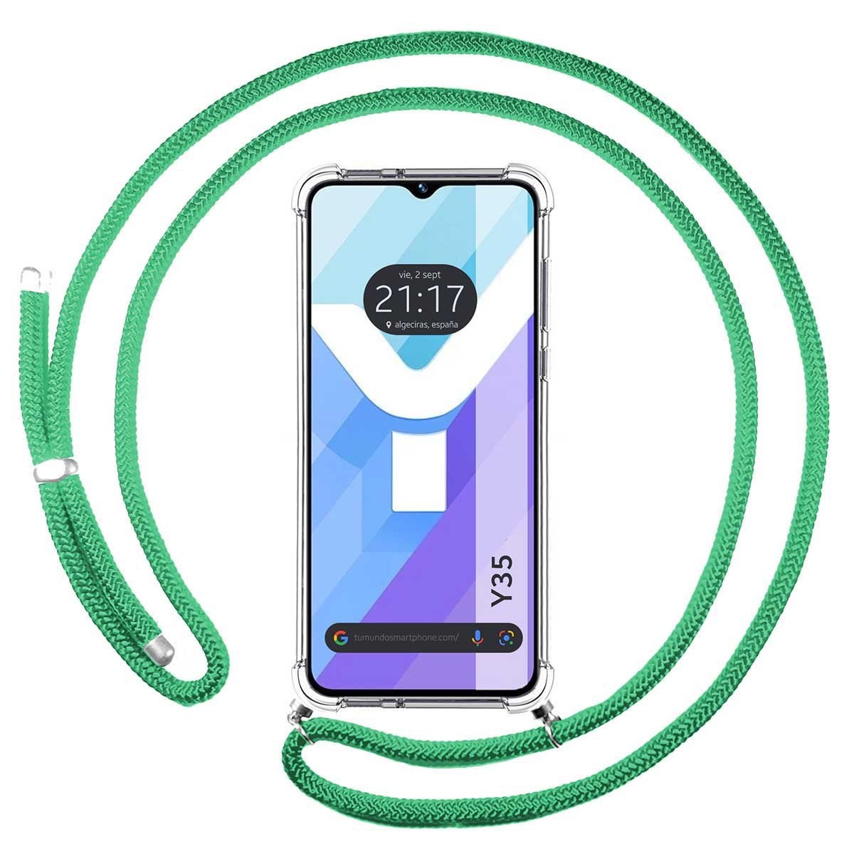 Funda Colgante Transparente para Vivo Y35 con Cordon Verde Agua