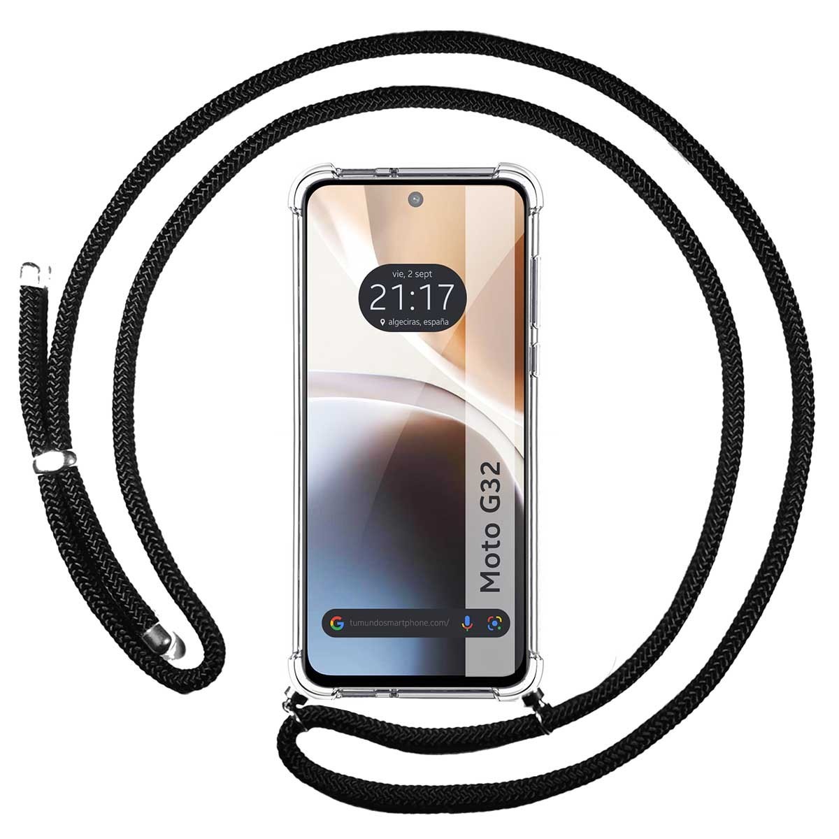 Funda Colgante Transparente para Motorola Moto G32 con Cordon Negro