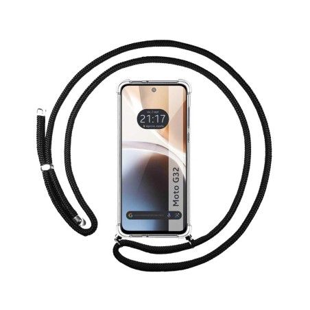 Funda Colgante Transparente para Motorola Moto G32 con Cordon Negro