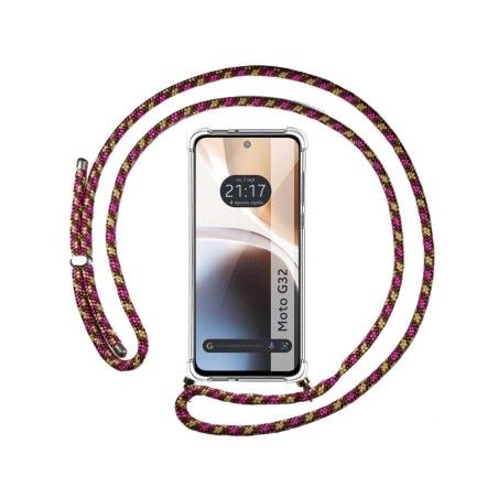 Funda Colgante Transparente para Motorola Moto G32 con Cordon Rosa / Dorado