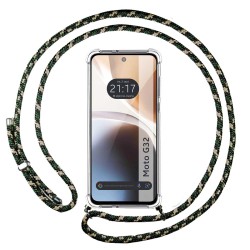 Funda Colgante Transparente para Motorola Moto G32 con Cordon Verde / Dorado