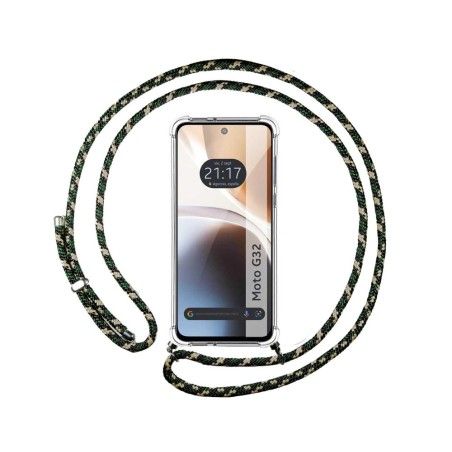 Funda Colgante Transparente para Motorola Moto G32 con Cordon Verde / Dorado