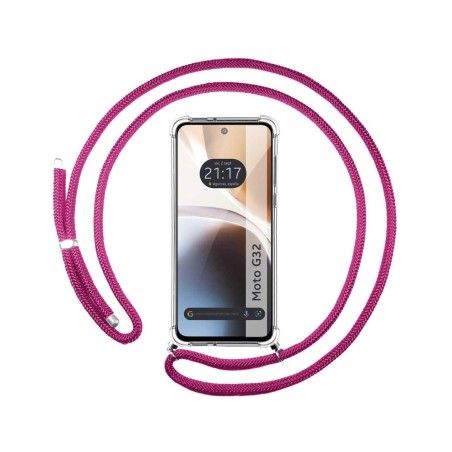 Funda Colgante Transparente para Motorola Moto G32 con Cordon Rosa Fucsia